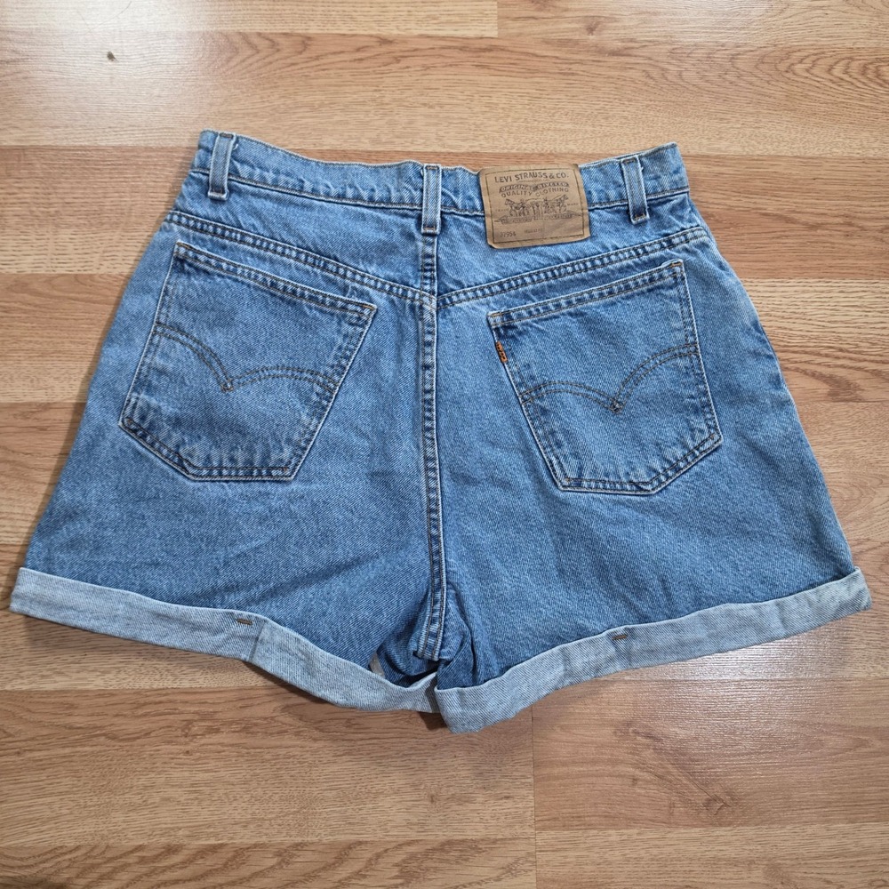 Vintage Levi's 954 Denim Shorts Womens 13 Regular Fit Orange Tab Blue 90s
